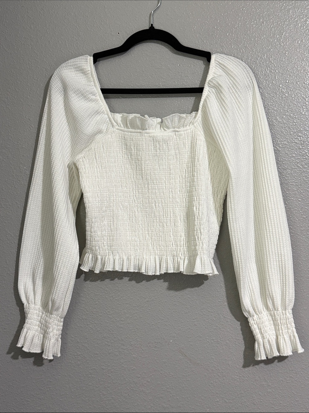 Altar'd State White Smocked Long-Sleeve Square Neck Top